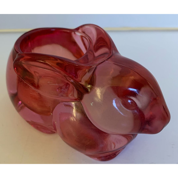 Indiana Glass Cranberry Pink Bunny Rabbit Candle Holder - Picture 1 of 5
